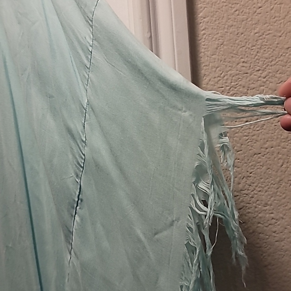Embroidered Seafoam Swimsuit Coverup With Fringed Hem Pink And Coral One Size - Picture 4 of 10